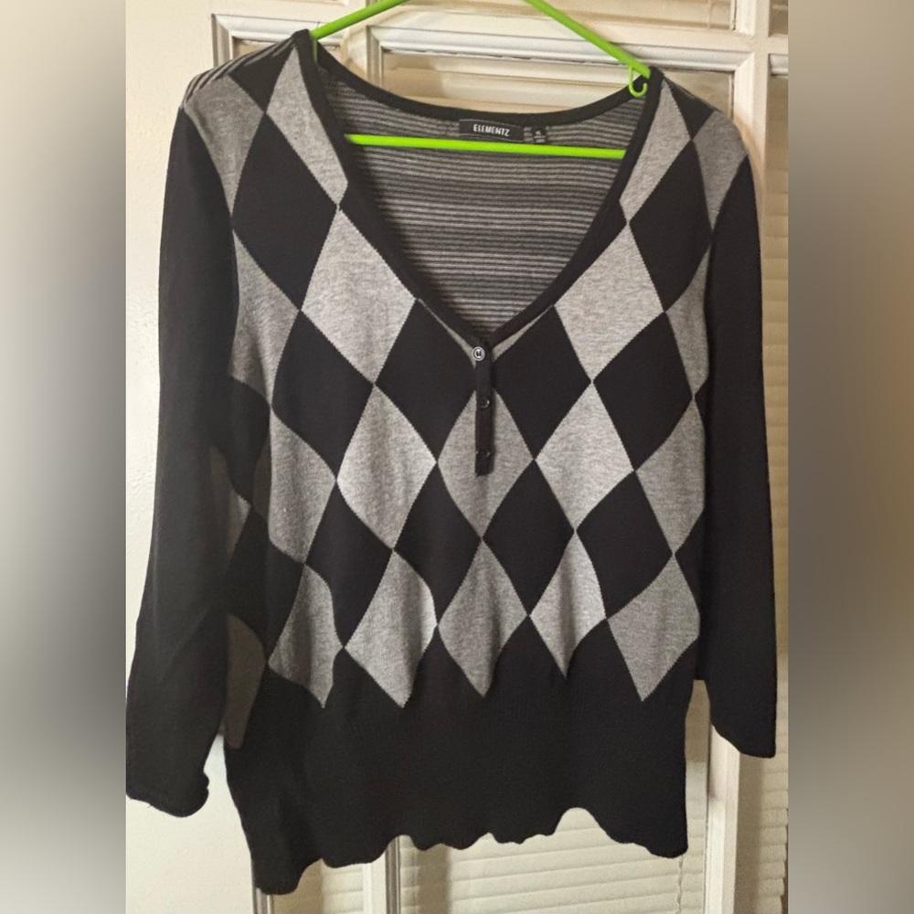 Elementz Black and Gray Striped Sweater-Size XL